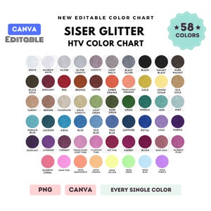 Tabla de colores con brillantina Siser / Plantilla Canva EDITABLE / Tabla de colores de vinilo con brillantina / 58 colores l Tabla de colores de vinilo HTV l CANVA editable