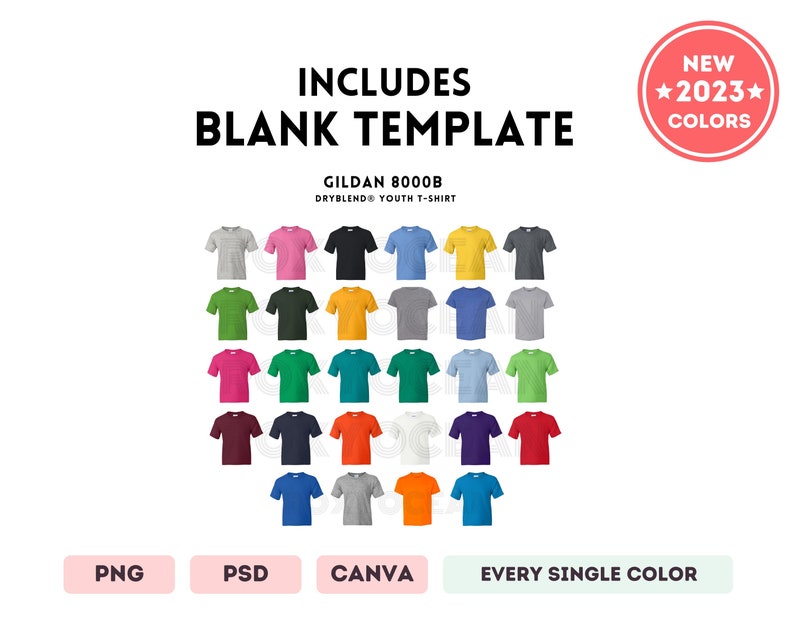 G800B Color Size Chart EDITABLE Canva Template G800B Dryblend Youth T