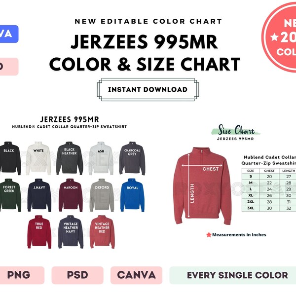 Jerzee Hoodie Color Chart Editable - Etsy