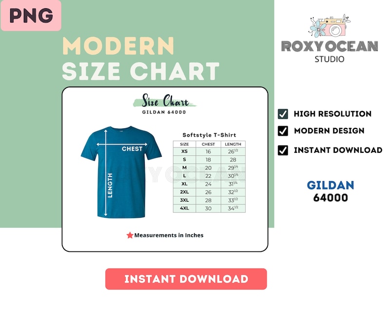 G640 Color Size Chart EDITABLE Canva Template G640 Softstyle Tshirt