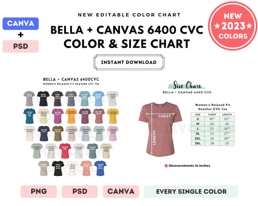 Bella Canvas 6400 CVC Color Size Chart Editable Canva Etsy