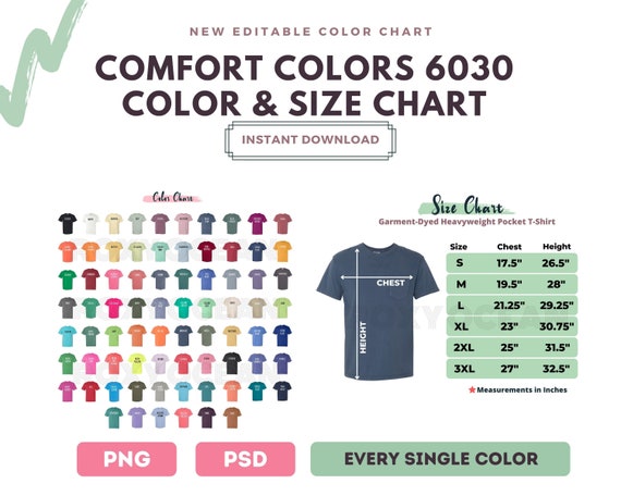 comfort colors pocket tee size chart