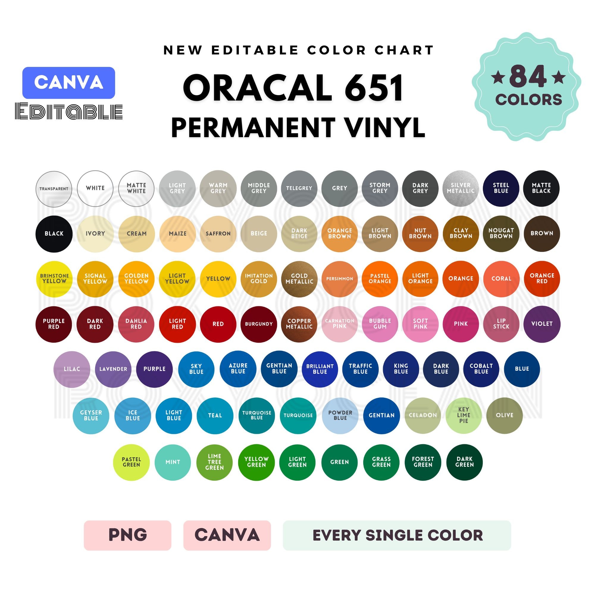 Editable Cricut Vinyl Color Chart, Permanent Vinyl Color Chart