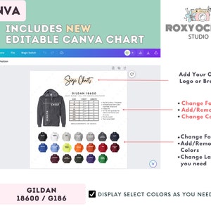 Gildan 18600 Size + Color Chart | EDITABLE Canva Template | G186 Full ...
