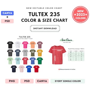 Tultex 235 Color Size Chart EDITABLE Canva Template 235 Youth Fine ...