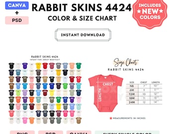 Rabbit Skins 4424 Color + Size Chart | EDITABLE Canva Template | 4424 Infant Fine Jersey Bodysuit | 4424 Size Chart | CANVA + PSD Editable
