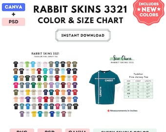 Rabbit Skins 3321 Color + Size Chart | EDITABLE Canva Template | 3321 Toddler Jersey Tee | 3321 Size Chart | CANVA + PSD Editable Template