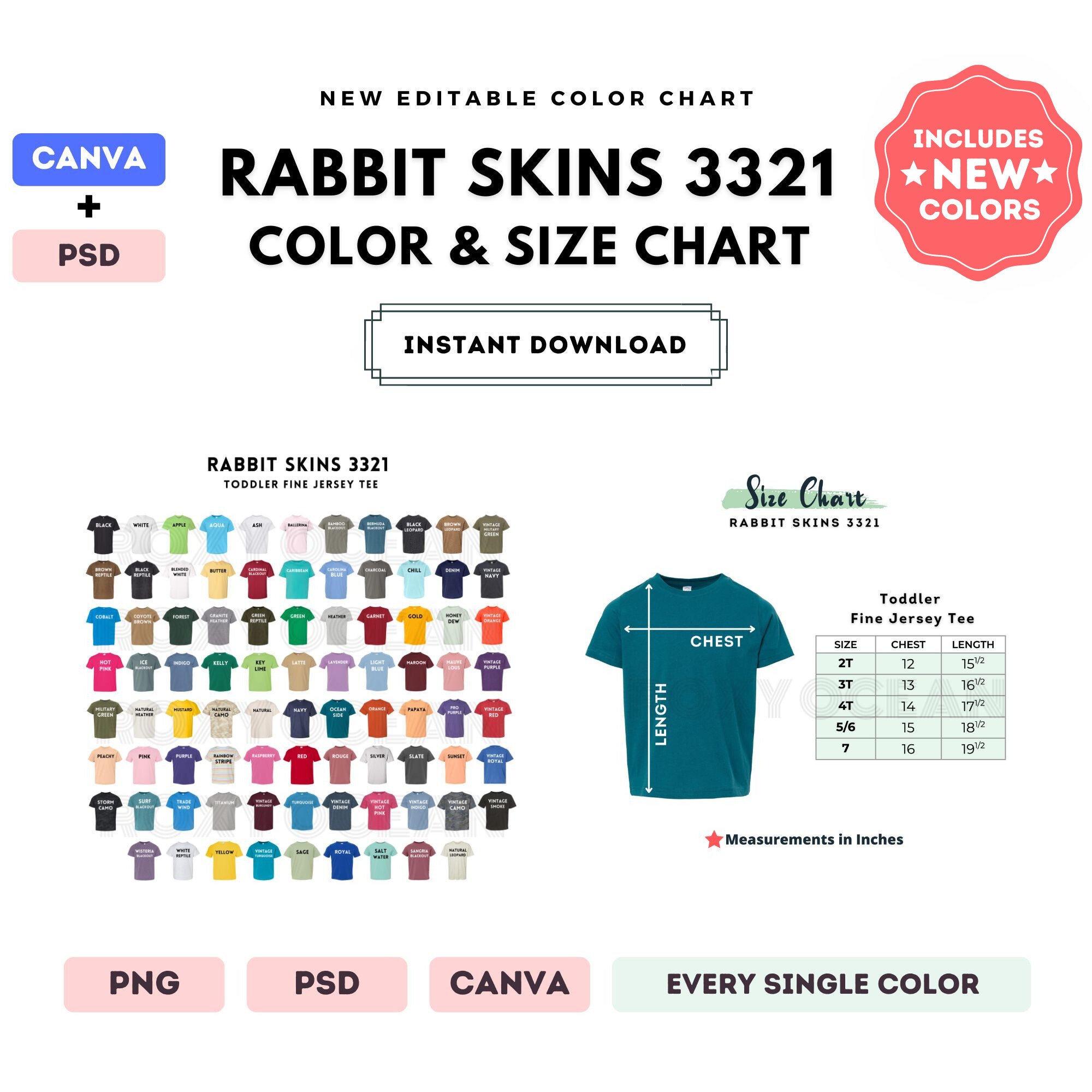 Rabbit Skins 3321 Color + Size Chart | EDITABLE Canva Template | 3321 ...