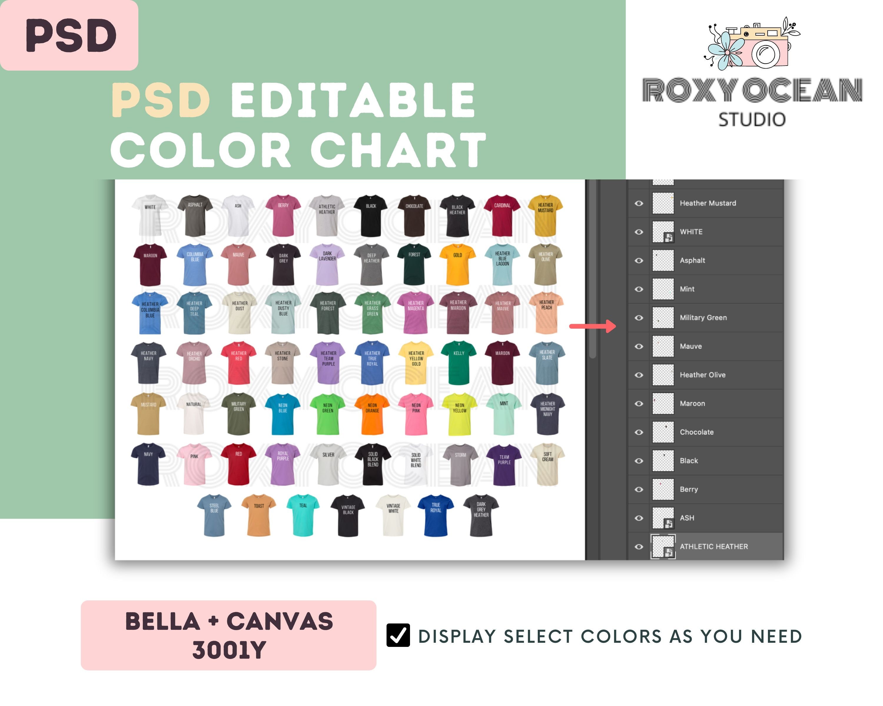 Bella Canvas 3001Y Color + Size Chart | EDITABLE Canva Template | 3001Y ...