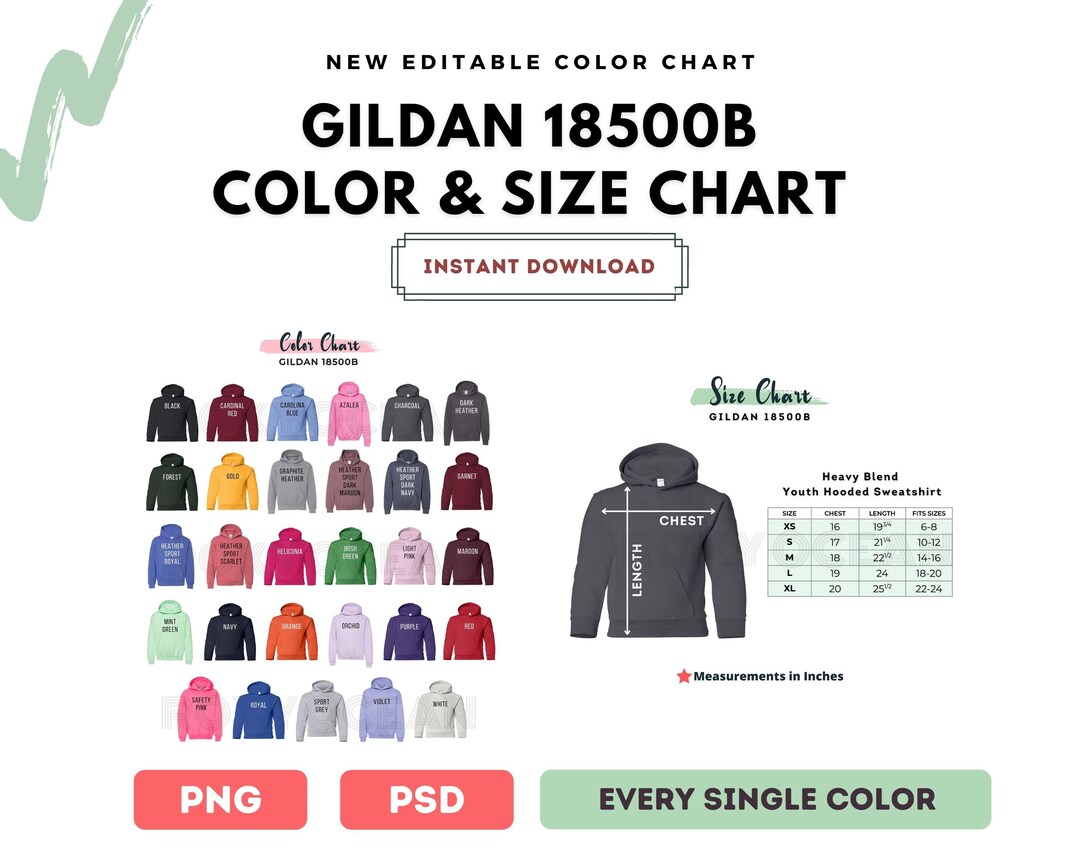 G185B Color Chart G185B Size Chart Digital Color and Size - Etsy