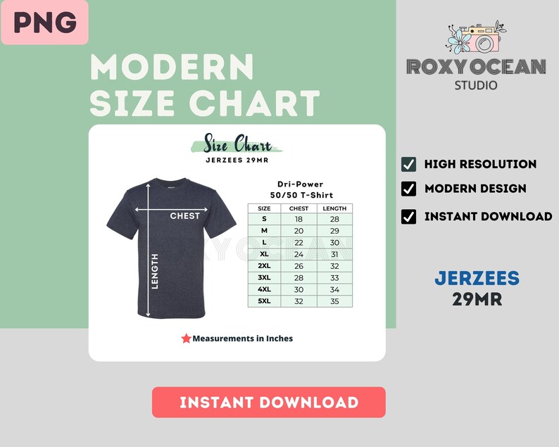 Jerzees 29MR Color Chart Digital File Color and Size Chart - Etsy
