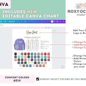 Comfort Colors 6014 Size + Color Chart | EDITABLE Canva Template | 6014 Long Sleeve T-Shirt | 6014 Size Chart | CANVA Editable Size image 2
