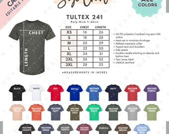Tultex 0241TC サイズ表 • Tultex ユニセックス ポリリッチ 半袖T