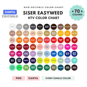 Tabla de colores Siser EasyWeed / Plantilla Canva EDITABLE / Tabla de colores de vinilo EasyWeed / 70 colores l Tabla de colores de vinilo HTV l CANVA editable
