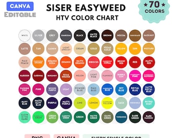 Siser EasyWeed Color Chart | EDITABLE Canva Template | EasyWeed Viny Color Chart | 70 Colors l HTV Vinyl Color Chart l CANVA Editable