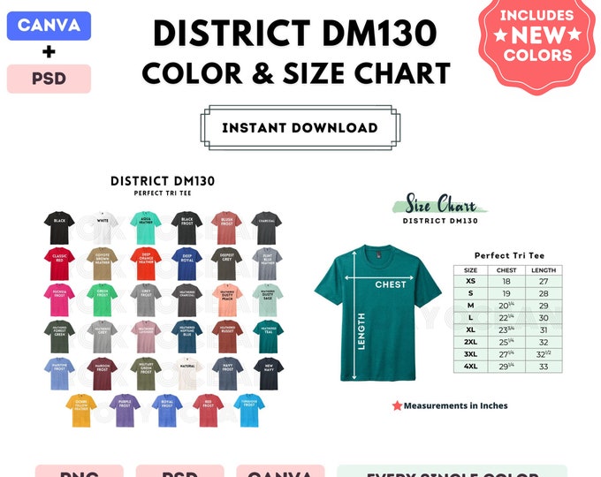 District DT6104 Color + Size Chart | EDITABLE Canva Template | DT6104 V ...
