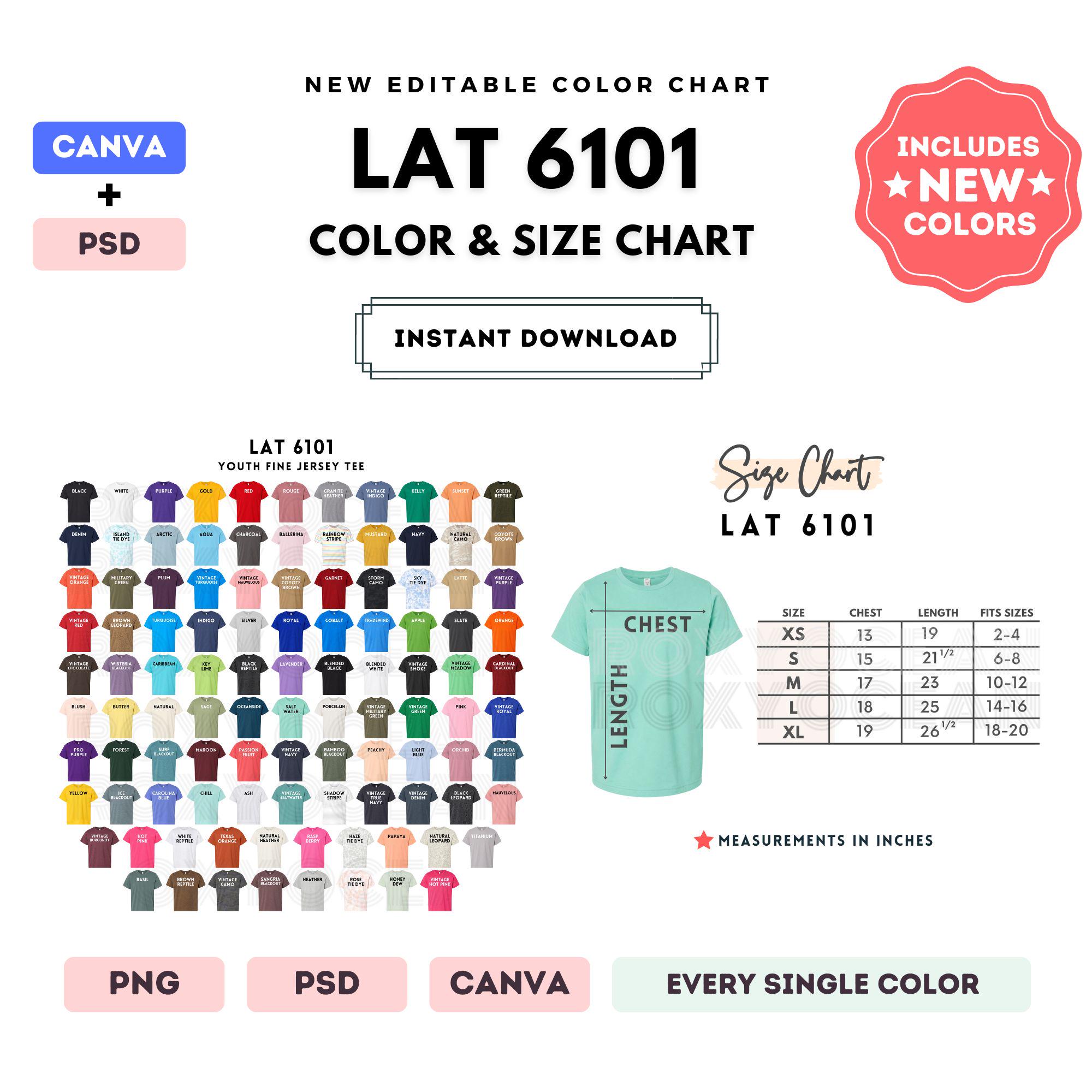 LAT 6101 Color + Size Chart | EDITABLE Canva Template | 6101 Youth