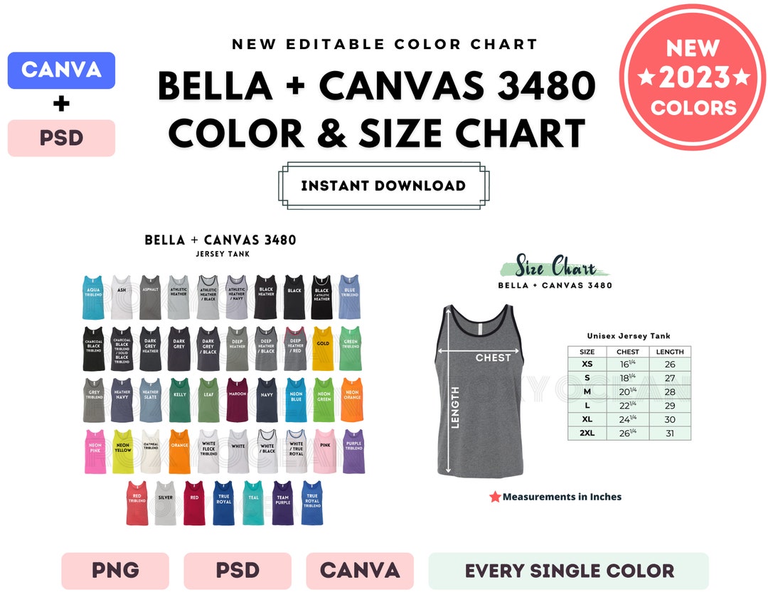 Bella Canvas 3480 Color Size Chart EDITABLE Canva Template - Etsy Australia