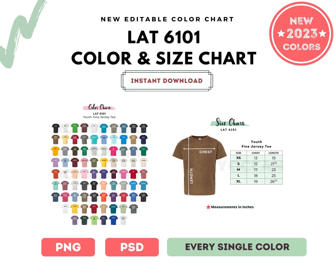 LAT 6101 Color Chart LAT 6101 Size Chart Digital File - Etsy