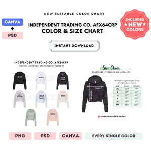 Independent Trading Co.AFX64CRP Color + Size Chart | EDITABLE Canva + PSD Template | AFX64CRP Hooded Sweatshirt | AFX64CRP Size Chart