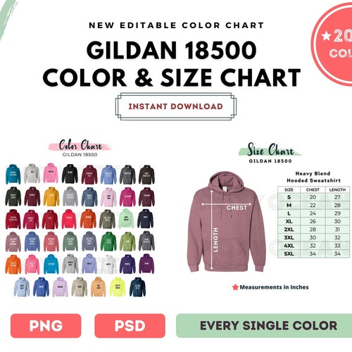 Gildan 18500 Color Chart G185 Heavy Blend Hooded Sweatshirt - Etsy