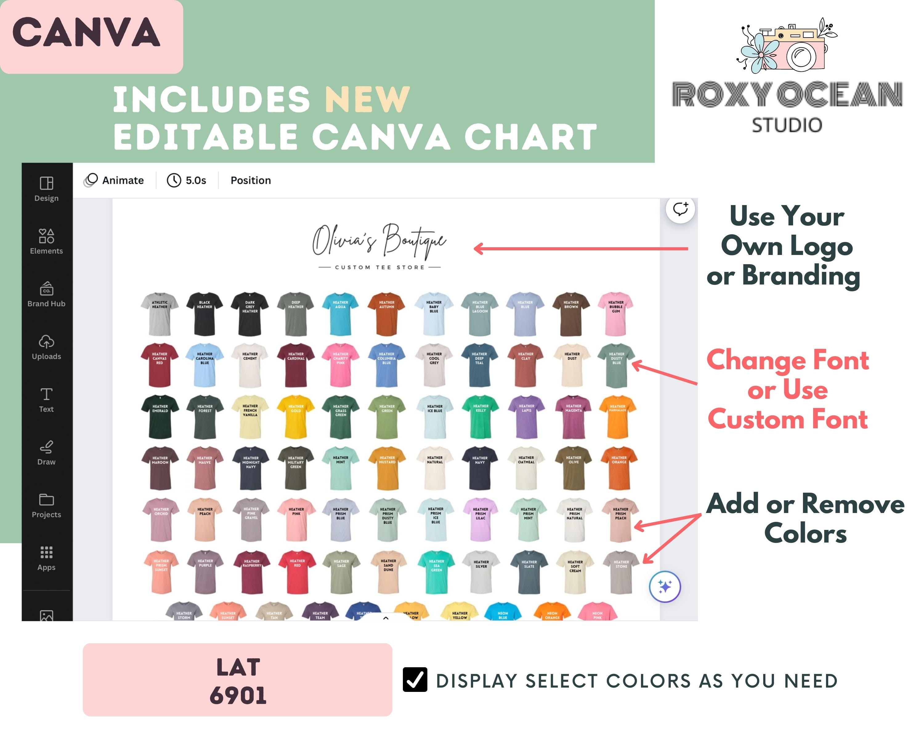 LAT 6901 Color + Size Chart | EDITABLE Canva Template | 6901 Fine ...