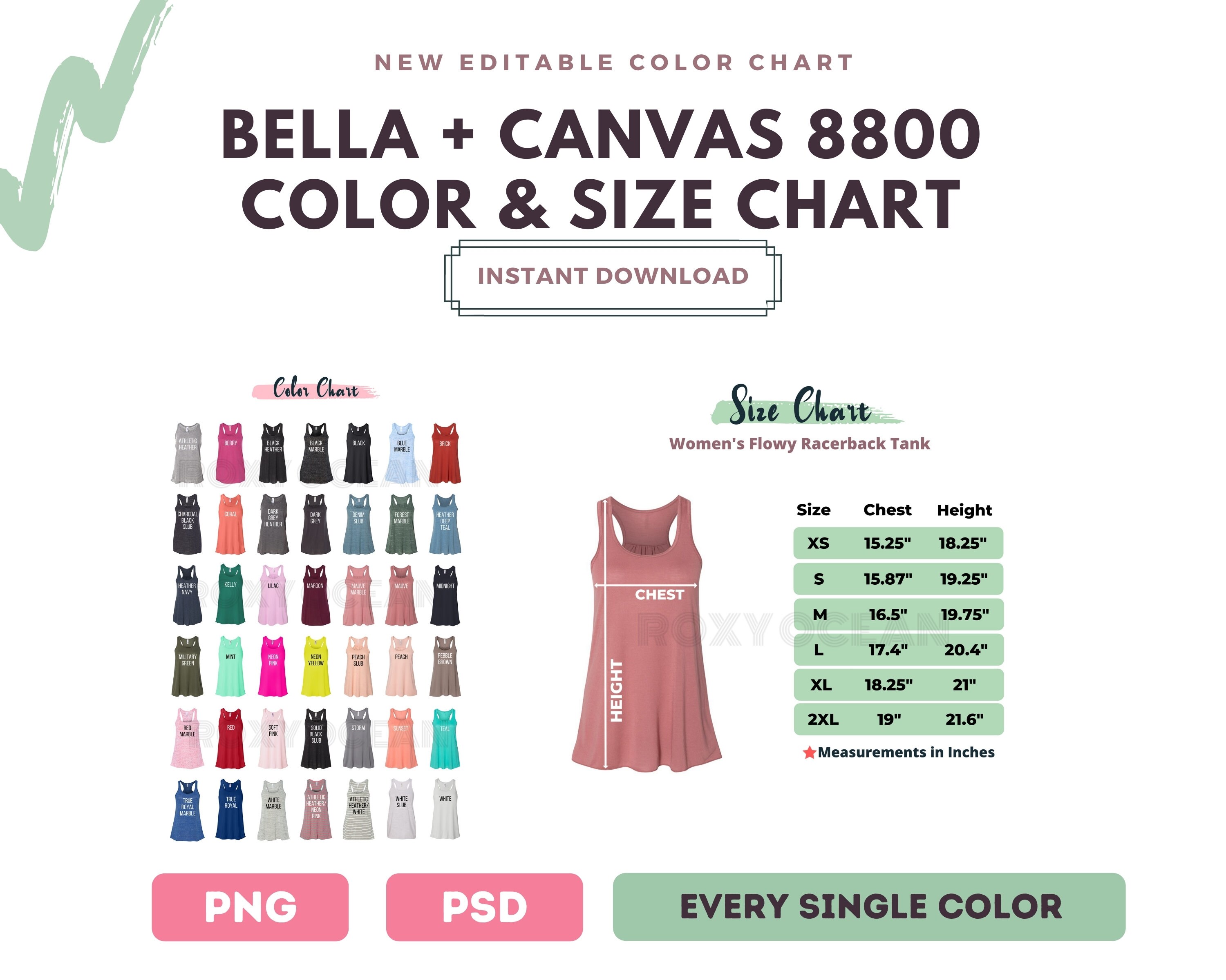 Download Bella Canvas 8800 Color Chart Digital File Color and Size ...