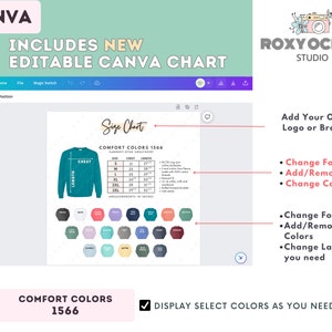 Comfort Colors 1566 Size Color Chart EDITABLE Canva Template 1566 Garment-Dyed Sweatshirt 1566 Size Chart CANVA Editable Size image 2
