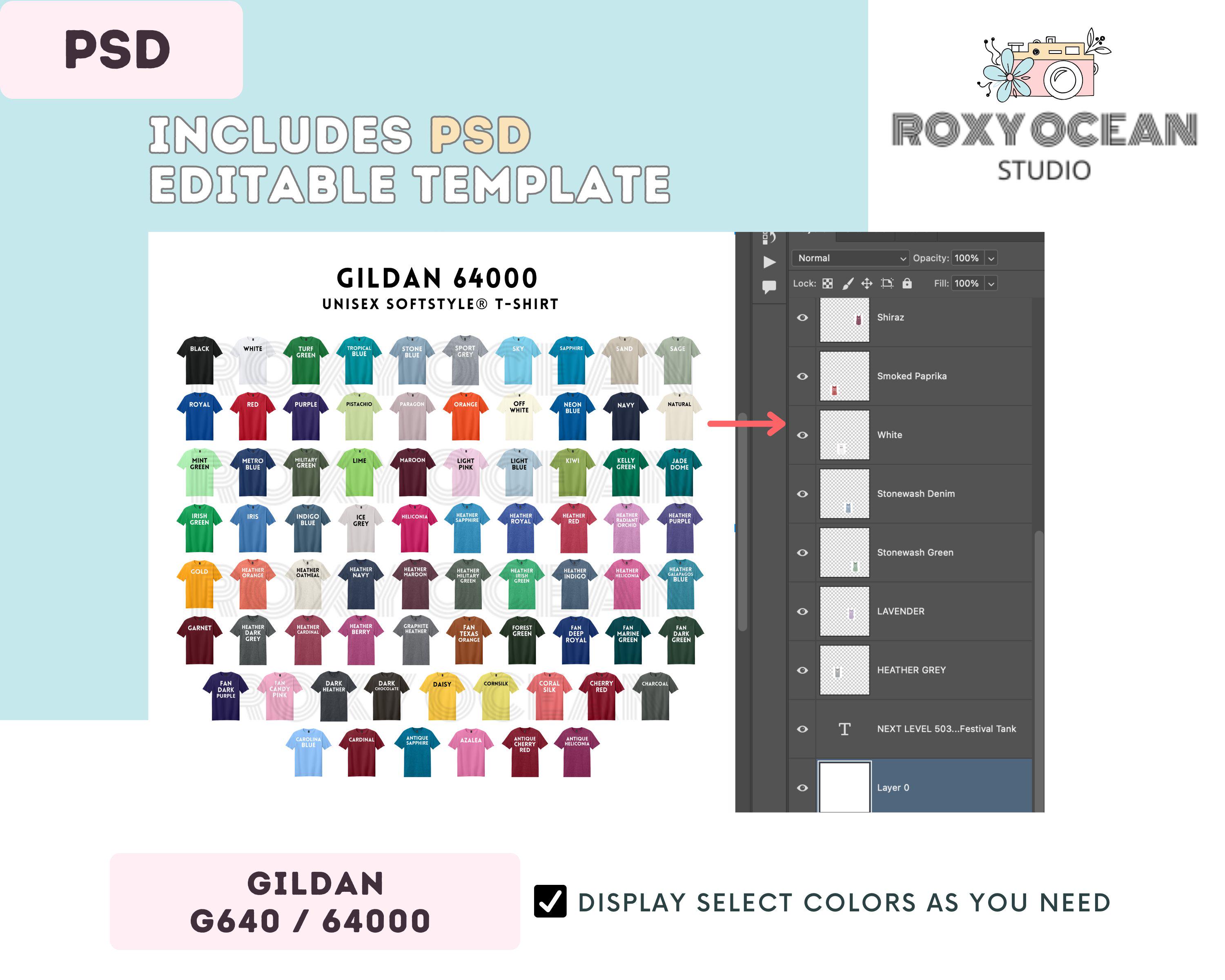 Color Size G640 Color + Size Chart | EDITABLE Canva Template | G640 Softstyle T ...