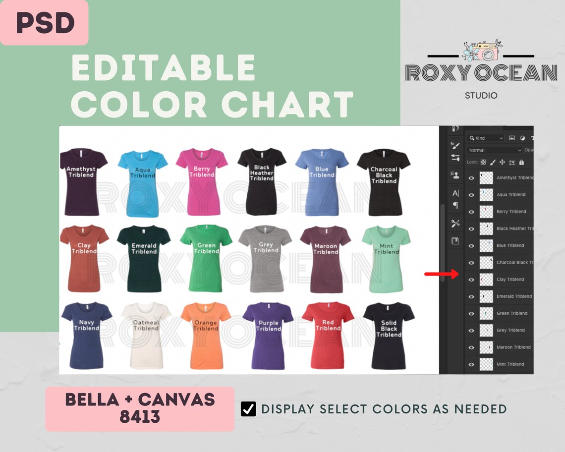 Download Bella Canvas 8413 Color Chart Digital Color and Size Chart | Etsy