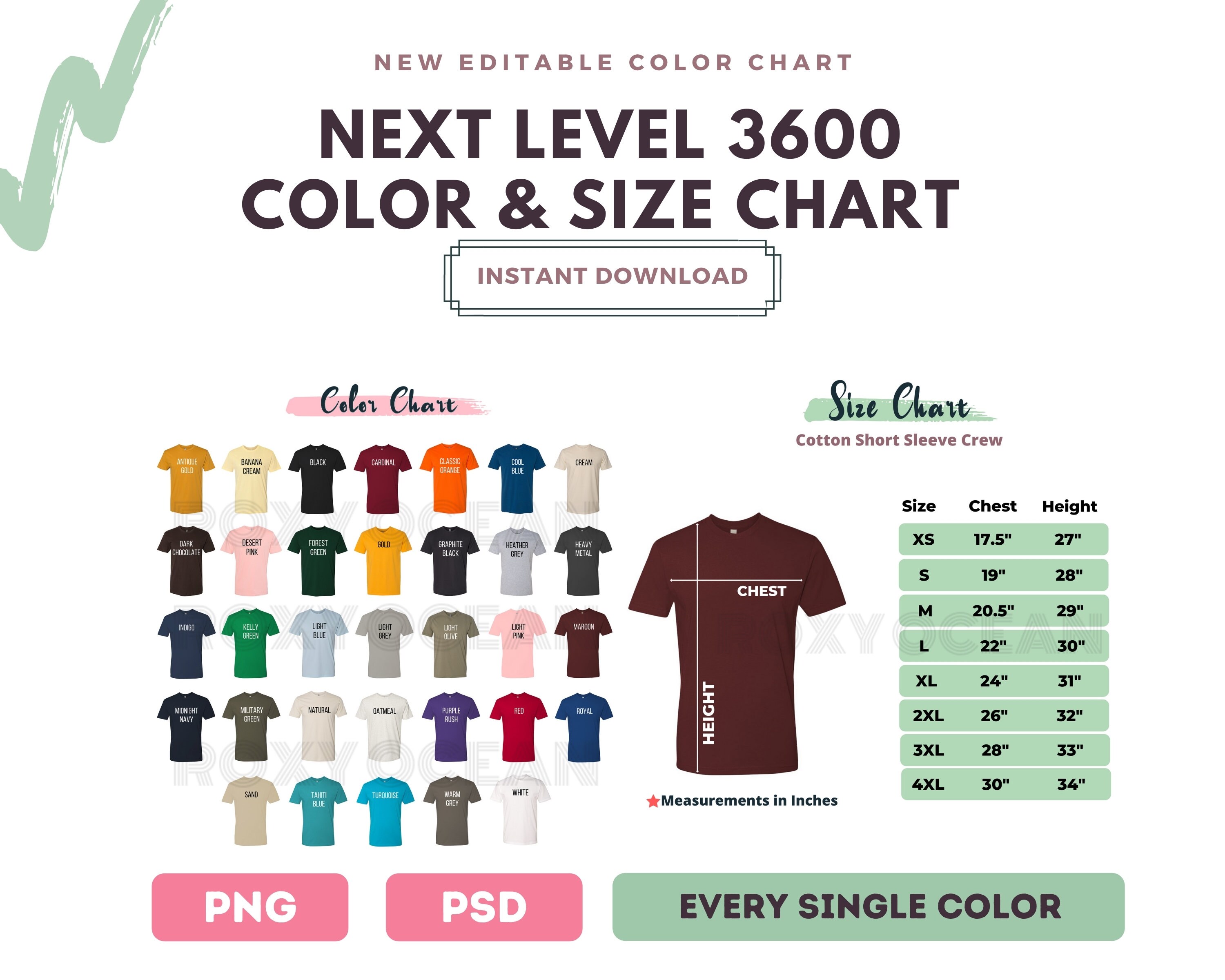 Next Level 3600 Color Chart Digital File Color and Size | Etsy
