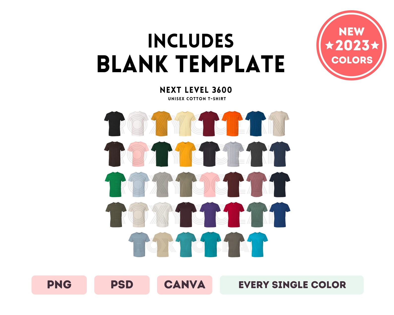 Next Level 3600 Color Size Chart EDITABLE Canva Template 3600 Unisex