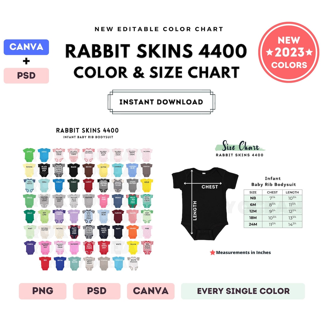 Rabbit Skins 4400 Color Size Chart EDITABLE Canva Template 4400 Infant ...