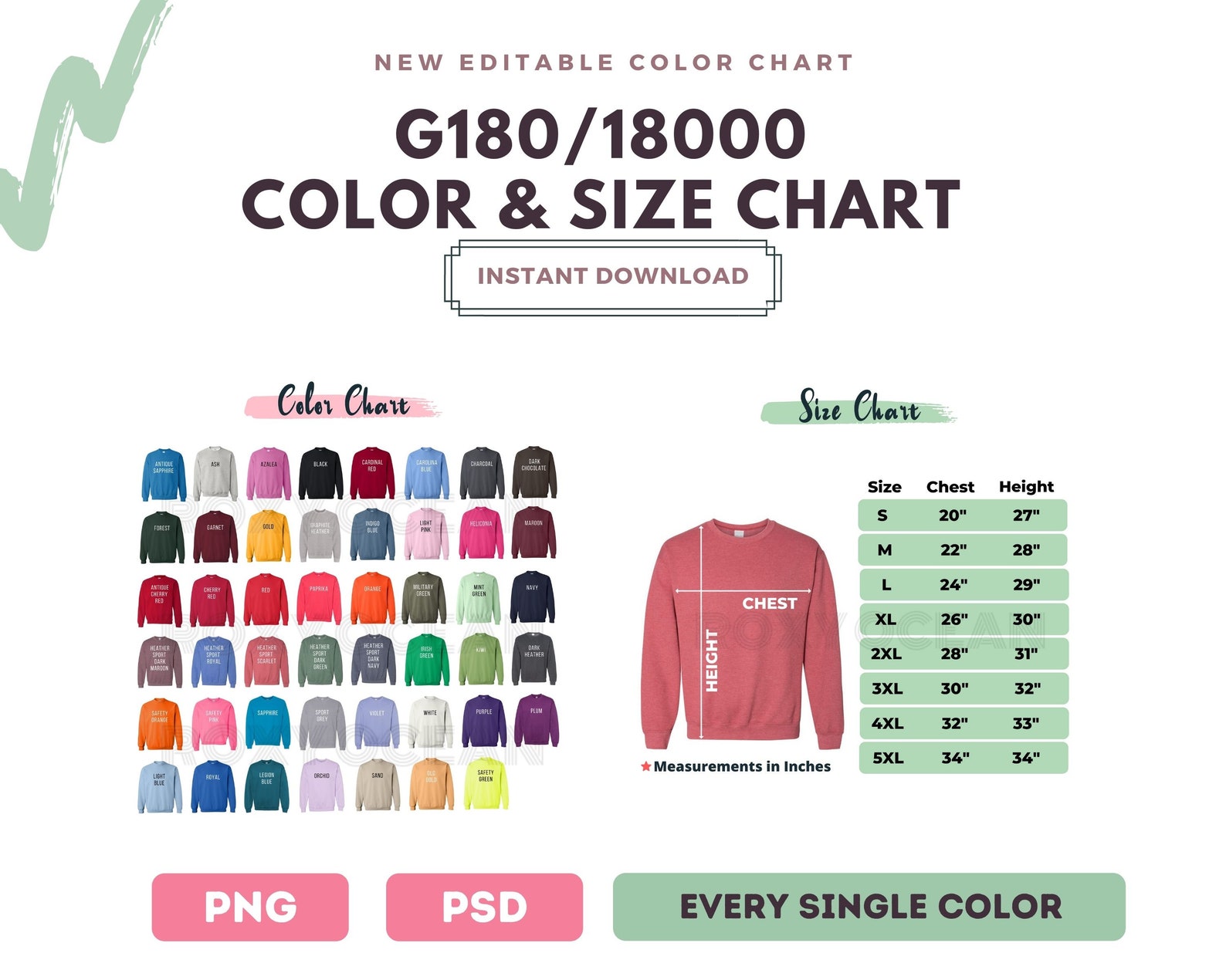 Gildan G180 Color Chart