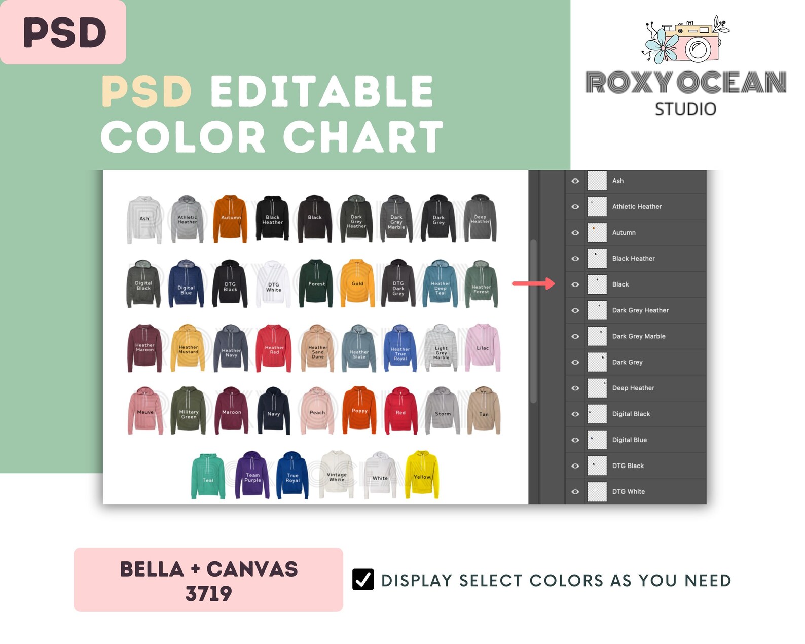 Bella Canvas 3719 Color + Size Chart | EDITABLE Canva Template | 3719 ...