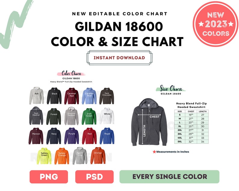 G186 Color Chart G186 Size Chart Digital Color and Size - Etsy