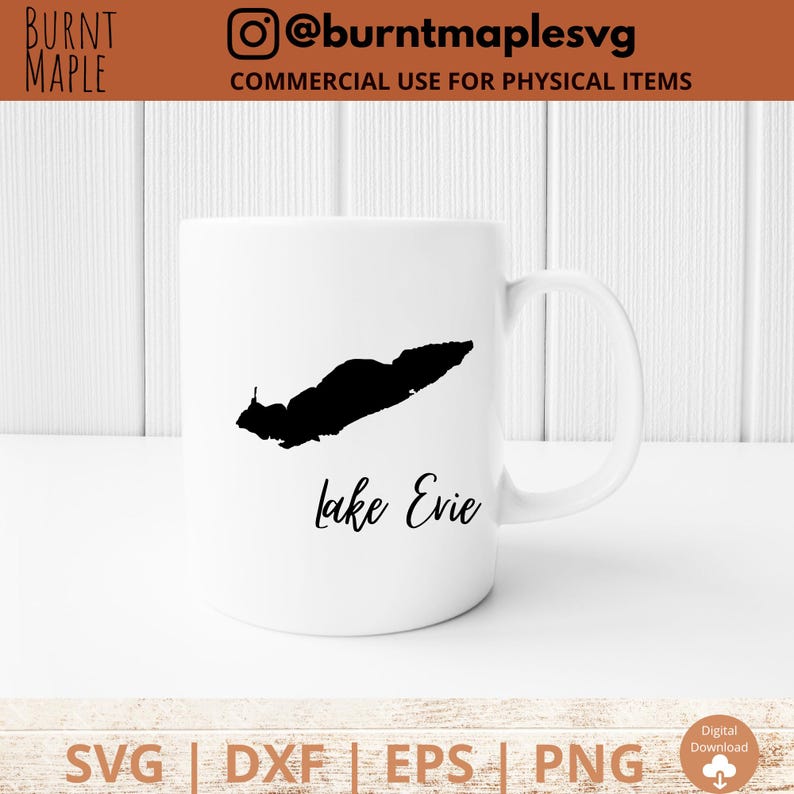 Puede incluir: Taza de cer&aacute;mica blanca con una silueta negra del lago Evie y el texto "Lake Evie" en letra cursiva negra.
