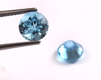 Natürlicher Schweizer Blautopas, runder Edelstein im Brillantschliff, 7 mm facettierter runder loser Stein für die Schmuckherstellung, Dezember Geburtsstein loser Edelstein