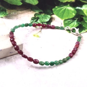 Ruby and Emerald Bracelet, cabochon ,red ruby green emerald Jewelry,  May Birthstone, Beautifull AAA quality Stacking, Gemstone Jewelry,