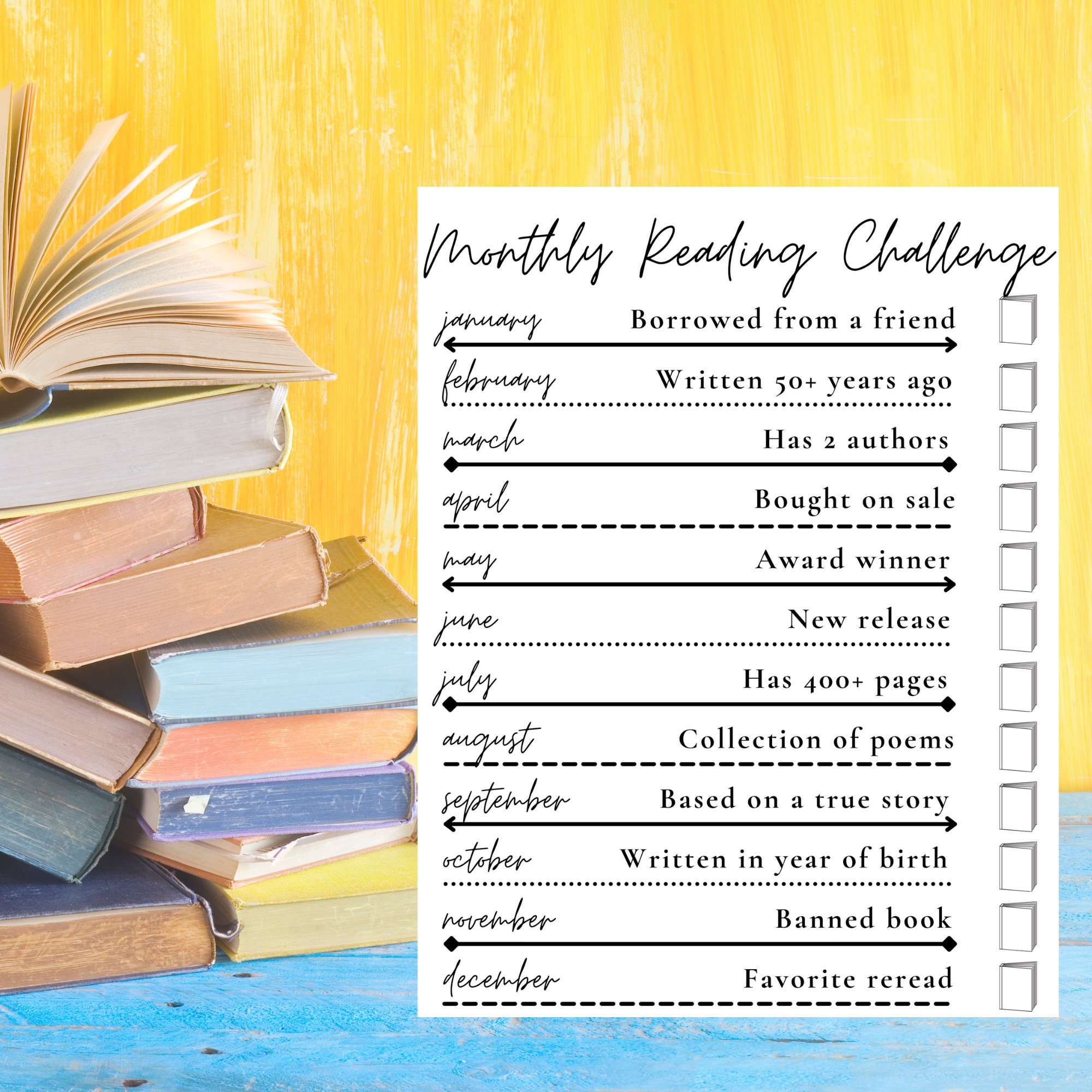 Monthly Reading Challenge Reading Challenge 12 Month Reading Etsy