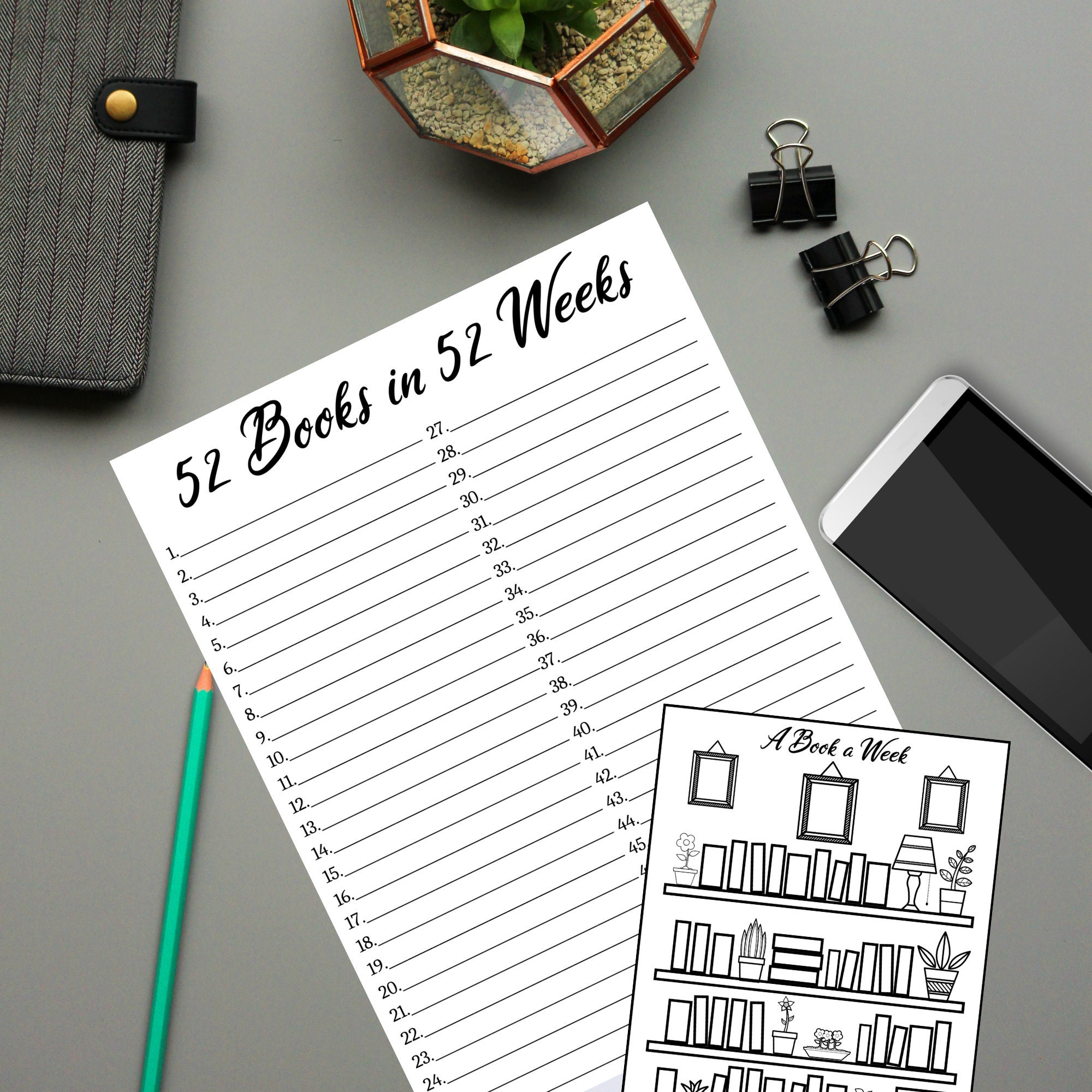 A Book a Week for a Year Challenge 52 Books in 52 Weeks Etsy