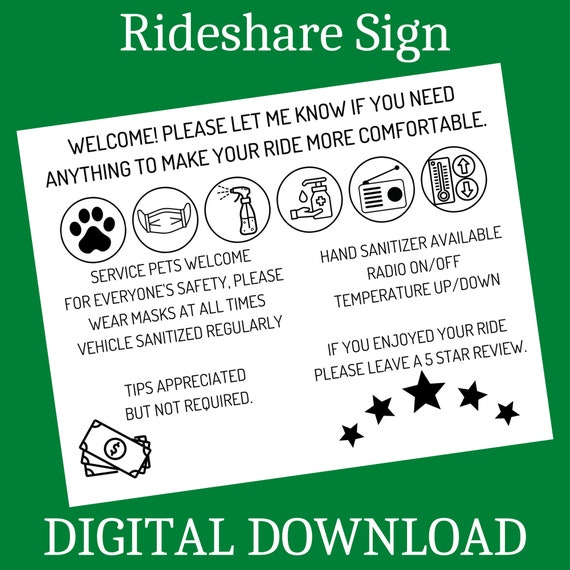 Rideshare Sign Printable Rideshare Sign Lyft Rideshare Sign Etsy