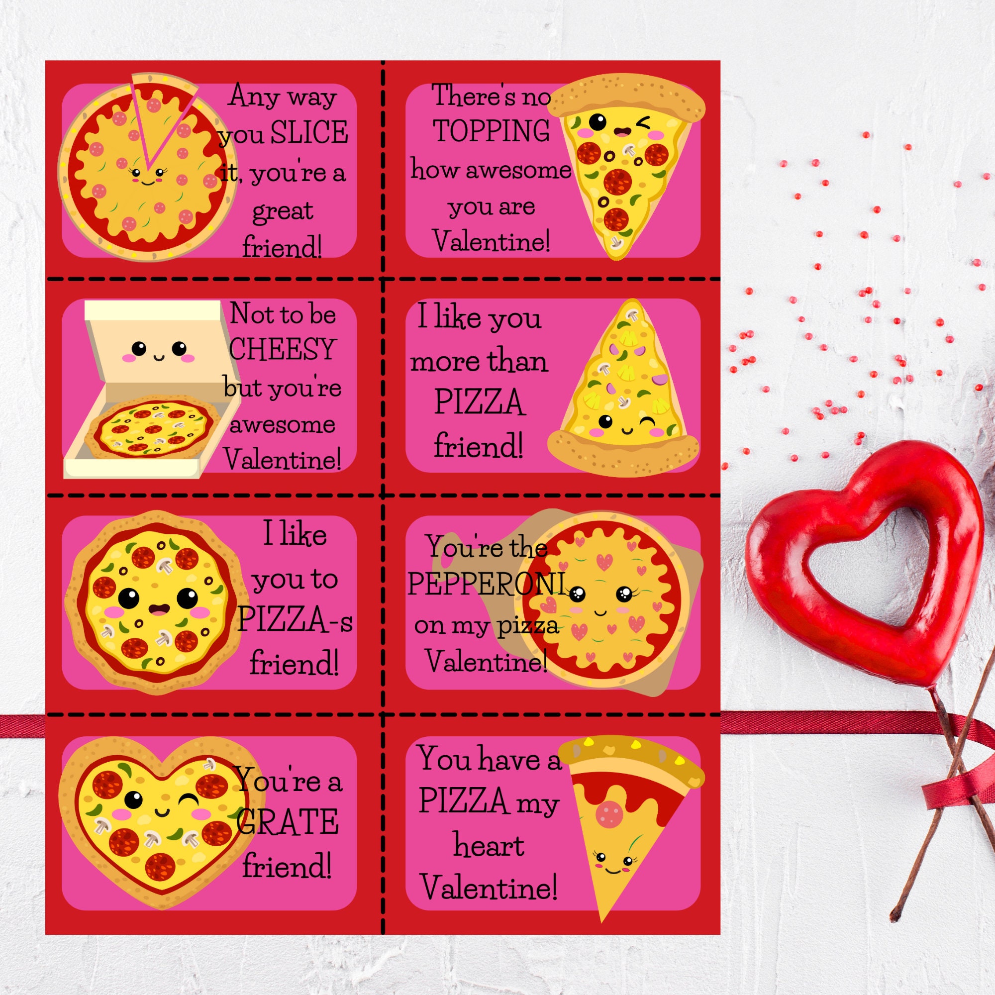 Pizza Valentine Exchange Cards Kids Valentine's Day Etsy