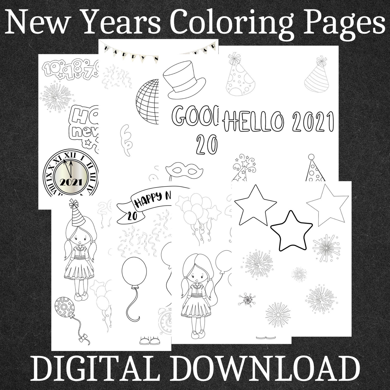 New Years Coloring Pages Coloring Pages for Kids New Years | Etsy
