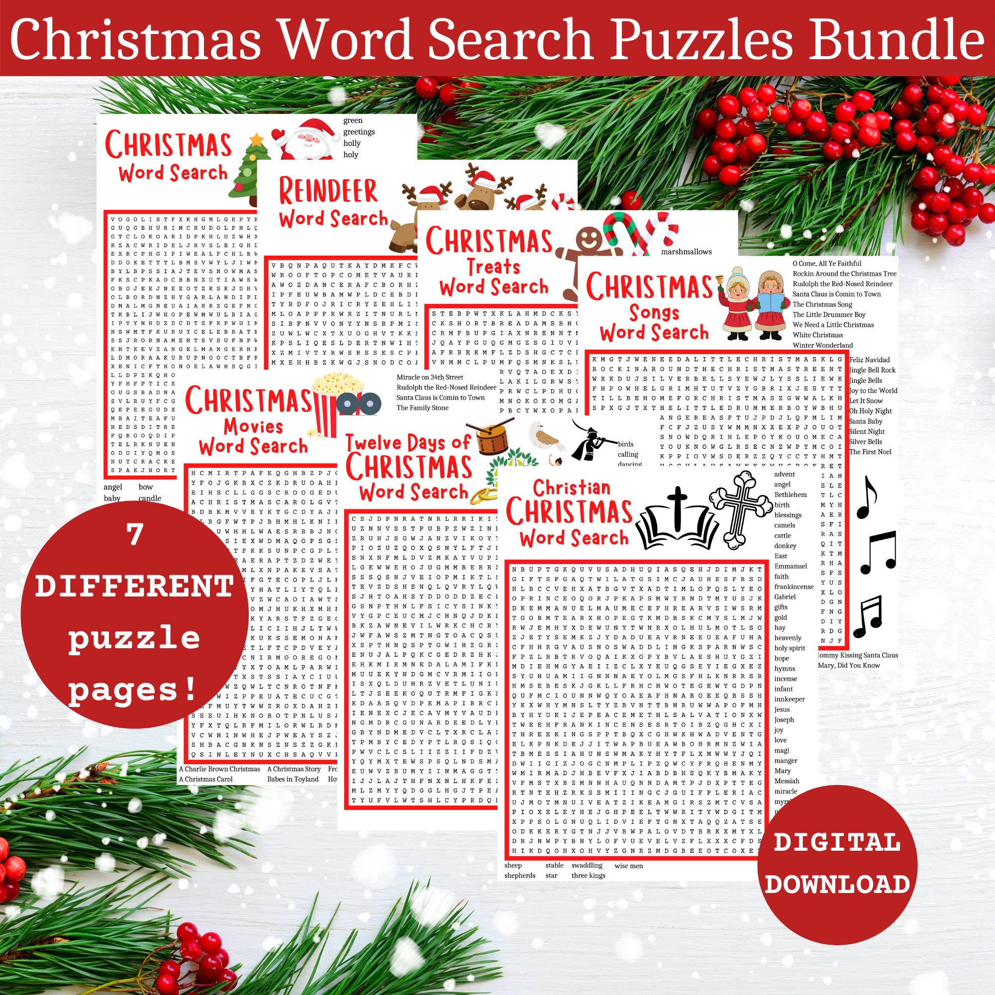 Christmas Word Search Puzzles Bundle Christmas Word Search | Etsy