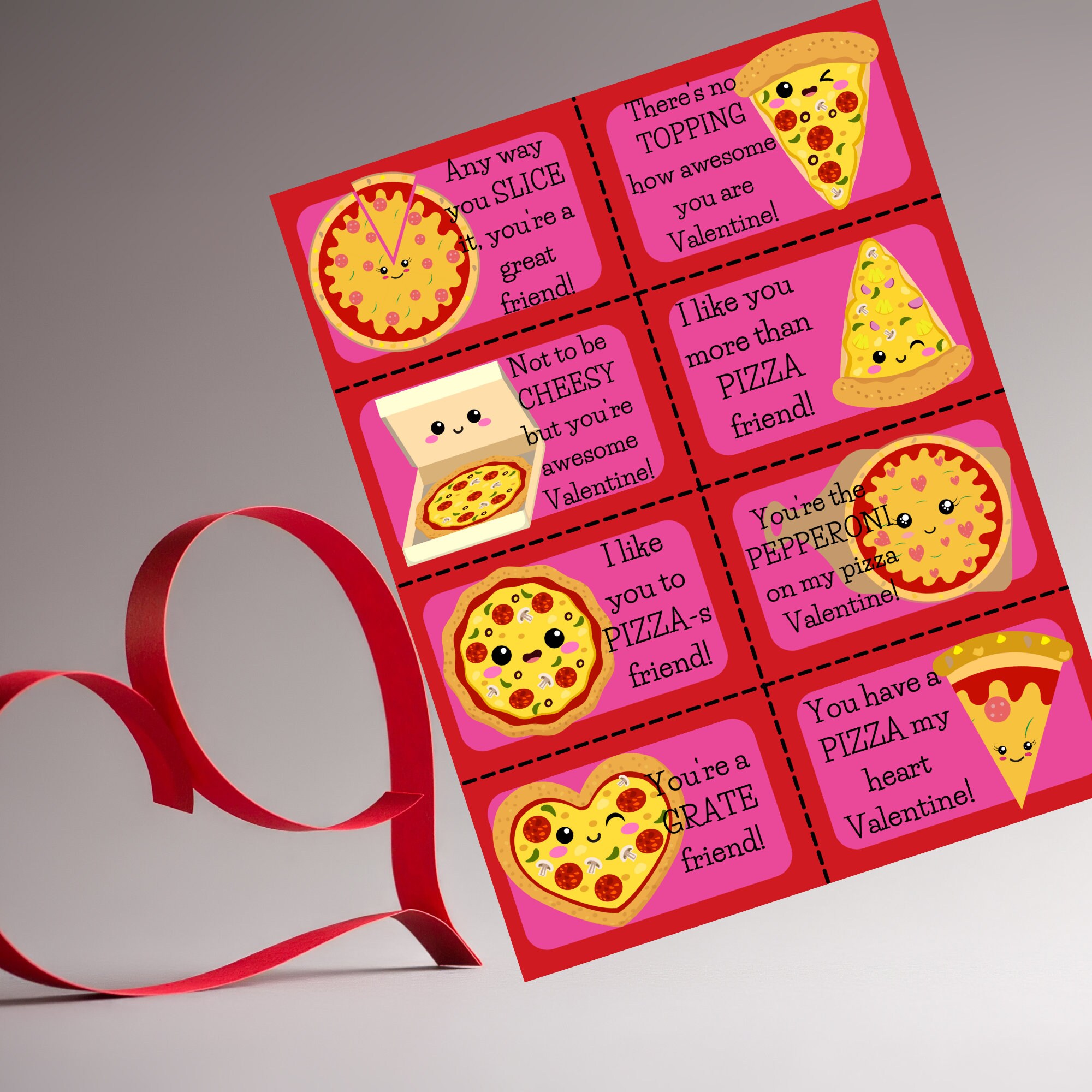 Pizza Valentine Exchange Cards Kids Valentine's Day Etsy
