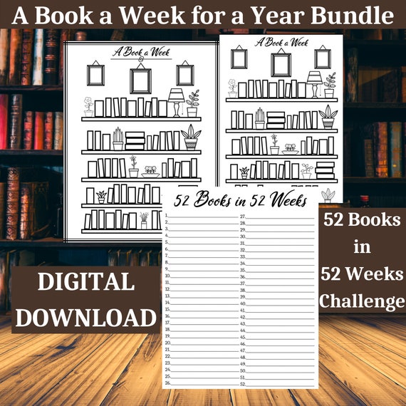 A Book a Week for a Year Challenge 52 Books in 52 Weeks Etsy