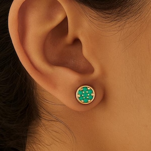 Türkis Blumen Ohrstecker 925 Sterling Silber vergoldet Schmuck, runde Ohrstecker, Freundin Geburtstagsgeschenk, Feinsilber, Weihnachtsgeschenk