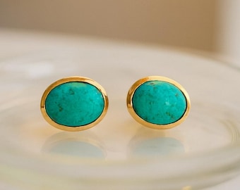 Tiny Turquoise Stud Earrings | Sterling Silver Gold, December Birthstone