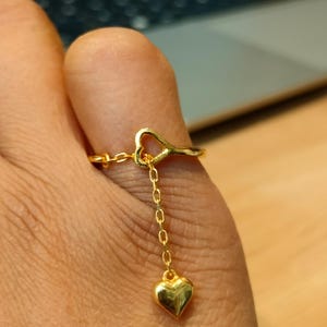 HEART Drop Ring, 925 Sterling Silver Gold Plated Jewelry, Gift For Women, Christmas Gift, Chain Ring, Fine Jewellery, Proposal Ring, Fine